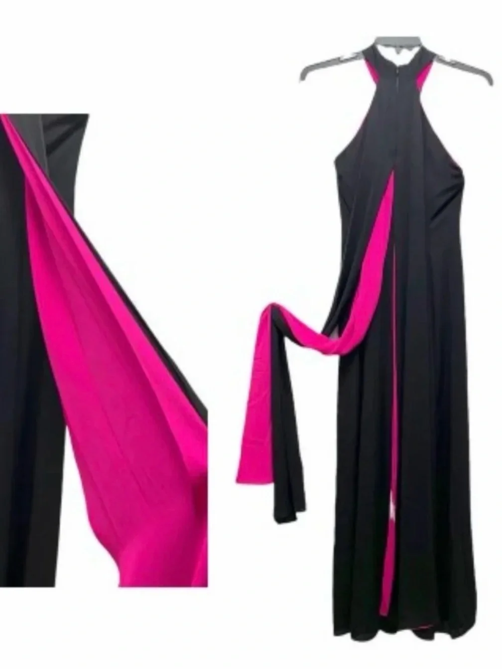 Alex Marie Black Maxi Halter Dress with Hot Pink Back Panel - Picture 5 of 5